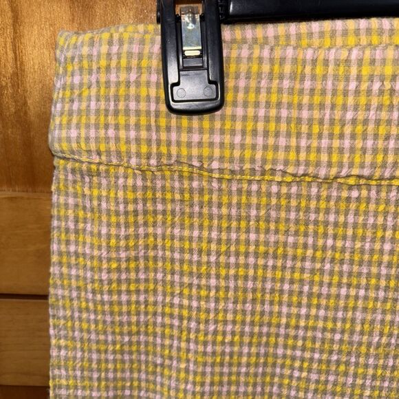 FREE PEOPLE In My Feelings Crop Boot Pants L Check Yellow Cotton Blend Pullon - Picture 2 of 11